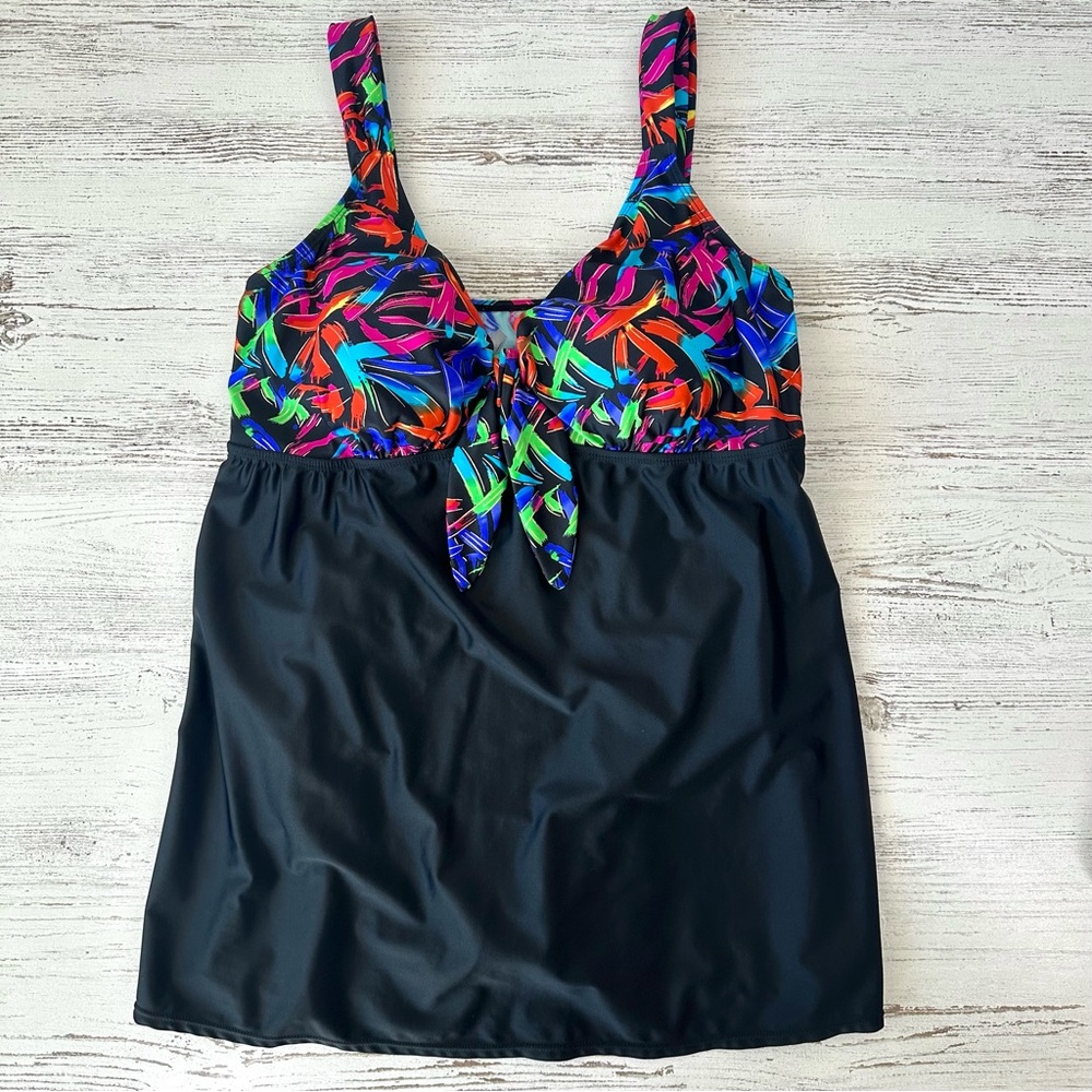 MEETCURVE Tie-Front V Neck Skirted Tummy Control One Piece Swimsuit Dress XL - Picture 4 of 12